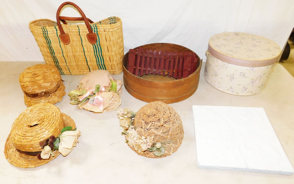 Lot  Wooden Box - Hats - Wicker Basket (1 of 4)