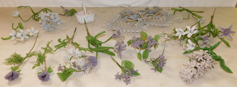 Lot Beaded Flowers - Wall Hangings: Lot Beaded Flowers - Wall Hangings. ALL DESCRIPTIONS AND ANY CONDITION STATEMENT GIVEN BY LANGSTON AUCTION GALLERY ARE STRICTLY OPINIONS AND LANGSTON'S SHALL HAVE NO RESPONSIBILITY FOR ERRORS OR OMISS