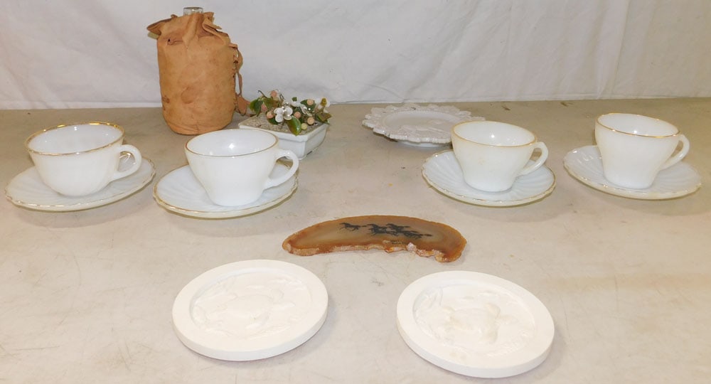 Lot Fire King Cups & Saucers - Milk Glass Tray - Misc. Items (1 of 4)