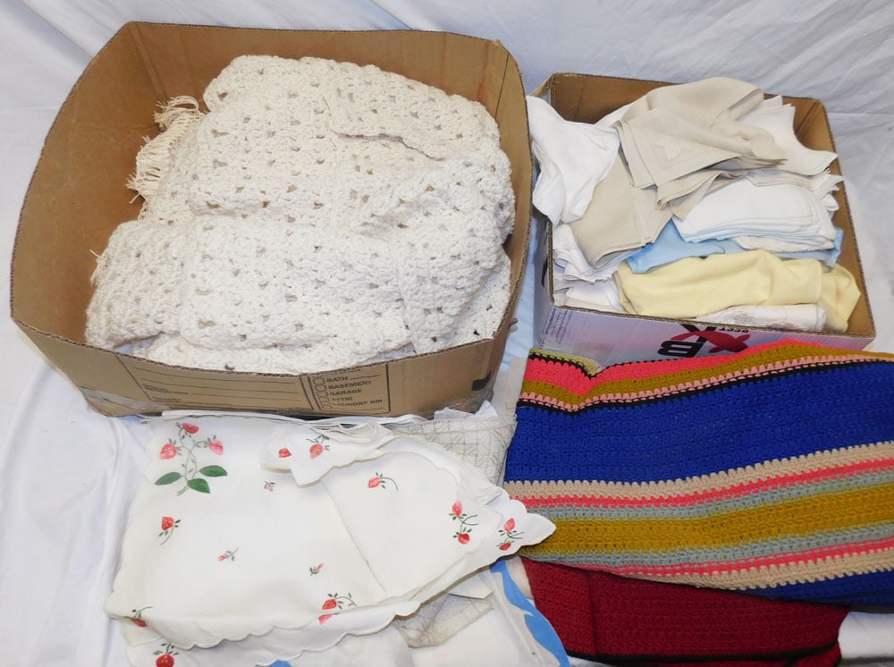 Lot Linens: Lot Linens . ALL DESCRIPTIONS AND ANY CONDITION STATEMENT GIVEN BY LANGSTON AUCTION GALLERY ARE STRICTLY OPINIONS AND LANGSTON'S SHALL HAVE NO RESPONSIBILITY FOR ERRORS OR OMISSIONS. THE ABSENCE OF A