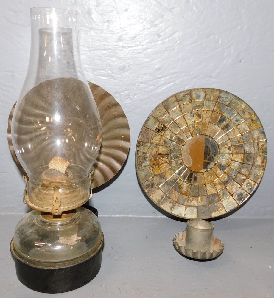 Antique Tole Mirror Wall Sconce & Antique Oil Lamp (1 of 4)