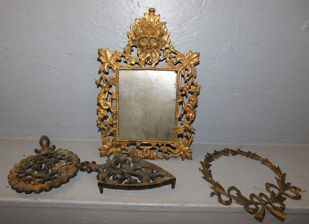 Gilt Metal Frame - Metal Reef - Two Cast Iron Trivets (1 of 3)