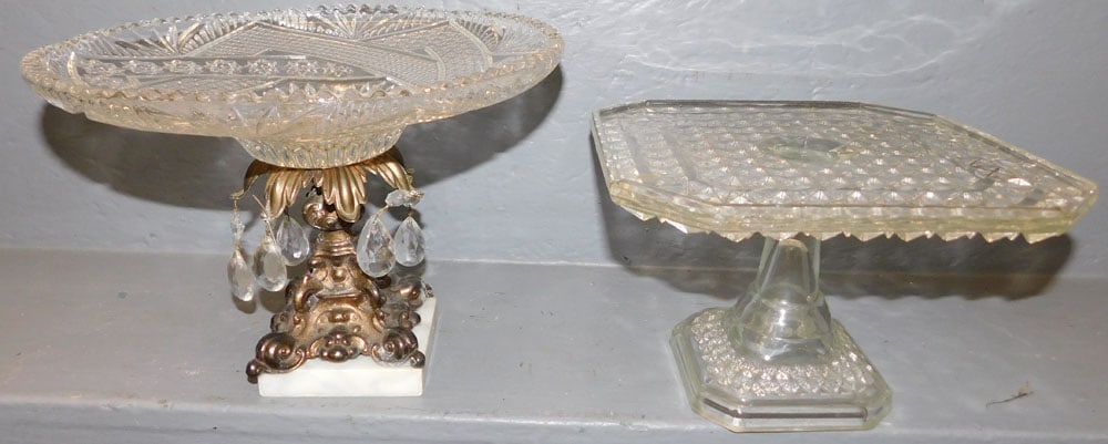 Glass & Marble BasS Compote & Cake Stand: Glass & Marble BasS Compote & Cake Stand. Up to: 9" H 12" Dia. ALL DESCRIPTIONS AND ANY CONDITION STATEMENT GIVEN BY LANGSTON AUCTION GALLERY ARE STRICTLY OPINIONS AND LANGSTON'S SHALL HAVE NO RESPONS