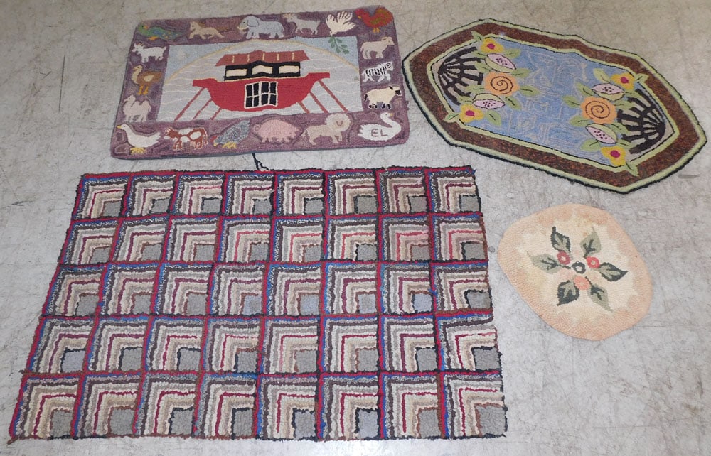 1' 10" X 3' 1" - 1' 11" X 2' 11" - 2' 4" X  3' 9" Antique Hook Rugs (1 of 7)