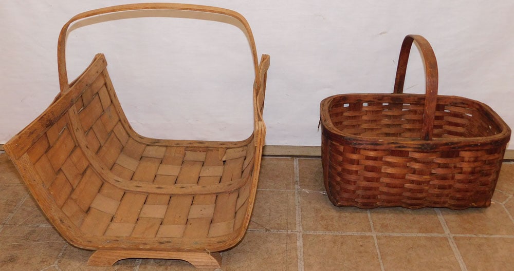Split Oak Log Holder & Basket: Split Oak Log Holder & Basket. 16" H ALL DESCRIPTIONS AND ANY CONDITION STATEMENT GIVEN BY LANGSTON AUCTION GALLERY ARE STRICTLY OPINIONS AND LANGSTON'S SHALL HAVE NO RESPONSIBILITY FOR ERRORS OR OMIS