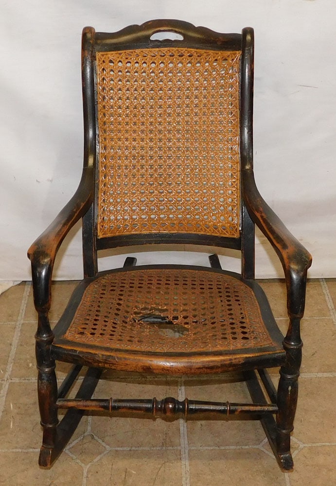 Antique Cane Bottom Childs Rocking Chair (1 of 5)