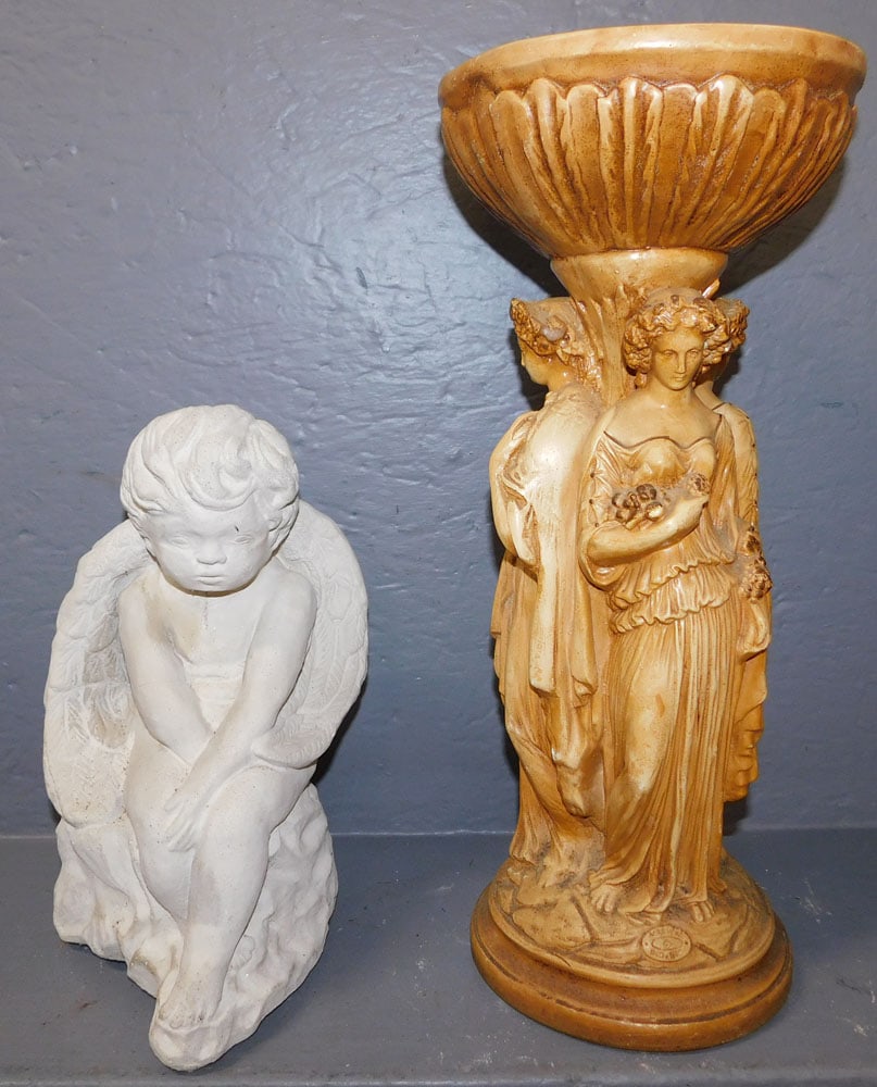 Chalk Ware Figural Compote & Concrete Cupid Statue (1 of 5)