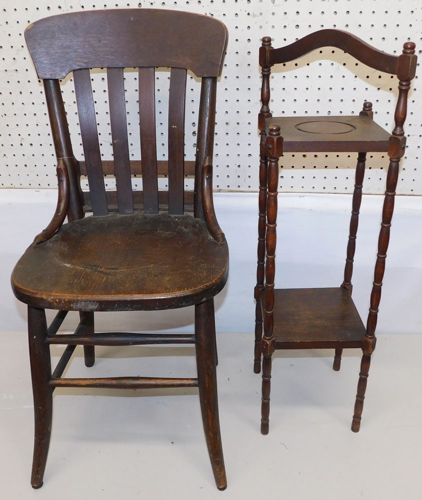 Antique Oak Side Chair & Mahogany Stand (1 of 2)