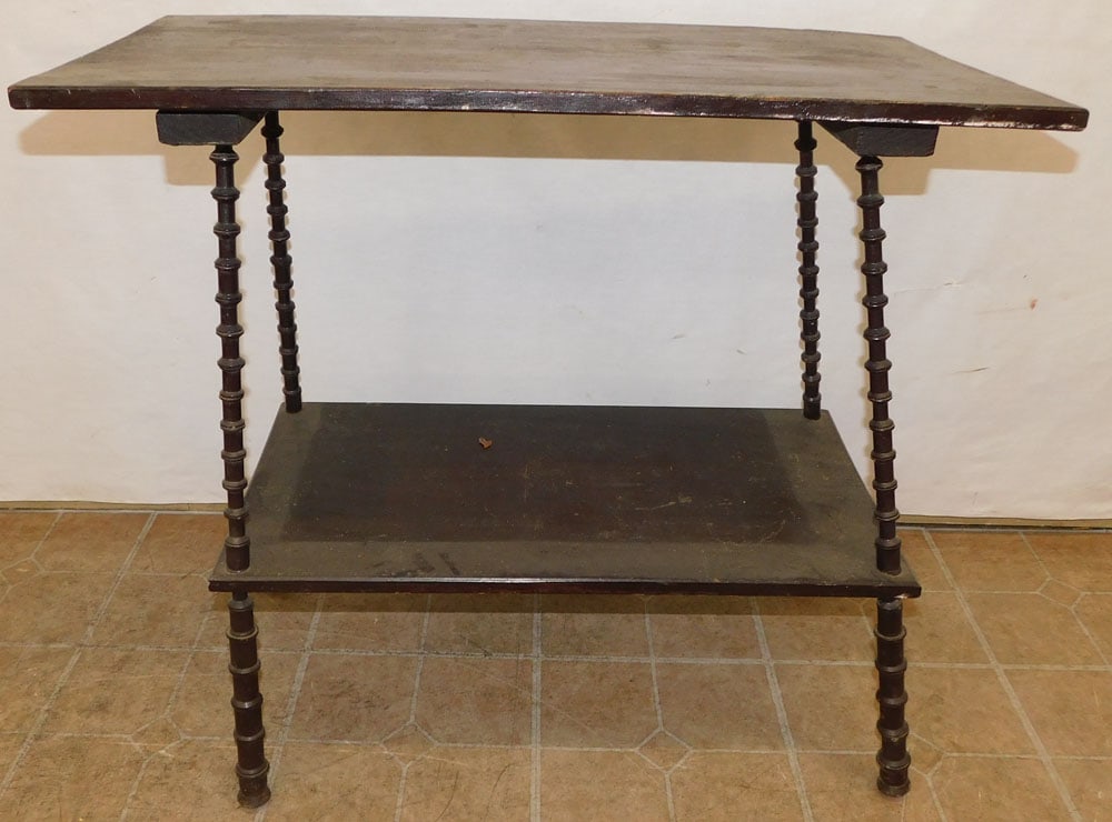 Painted Pine Spool Turned Two Tier Table (1 of 3)