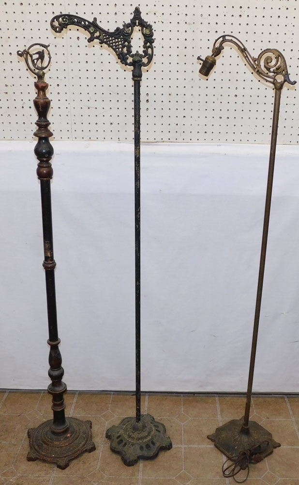 Three Victorian Painted Metal Floor Lamps, (1 Metal & Turned Wood) (1 of 3)