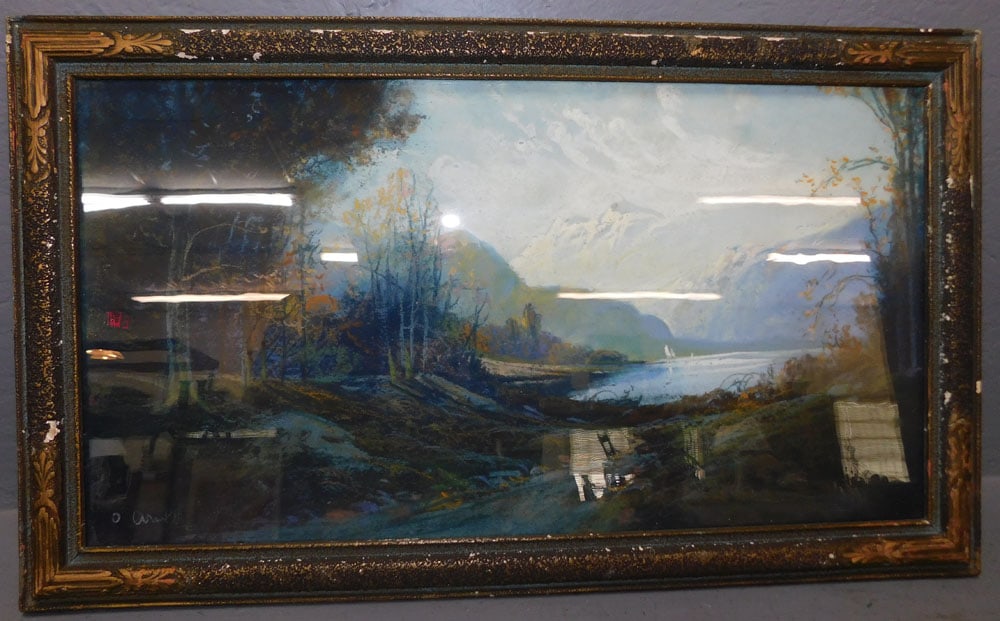 Framed Pastel Lake & Mountain Scene - Signed (1 of 5)