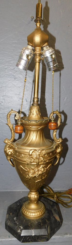 Gilt Metal Marble Base Rams Head Urn Lamp (1 of 3)