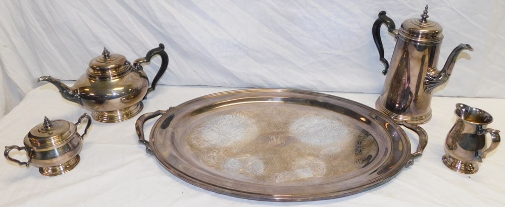 5 Piece Silver Plate Tea Set (1 of 3)