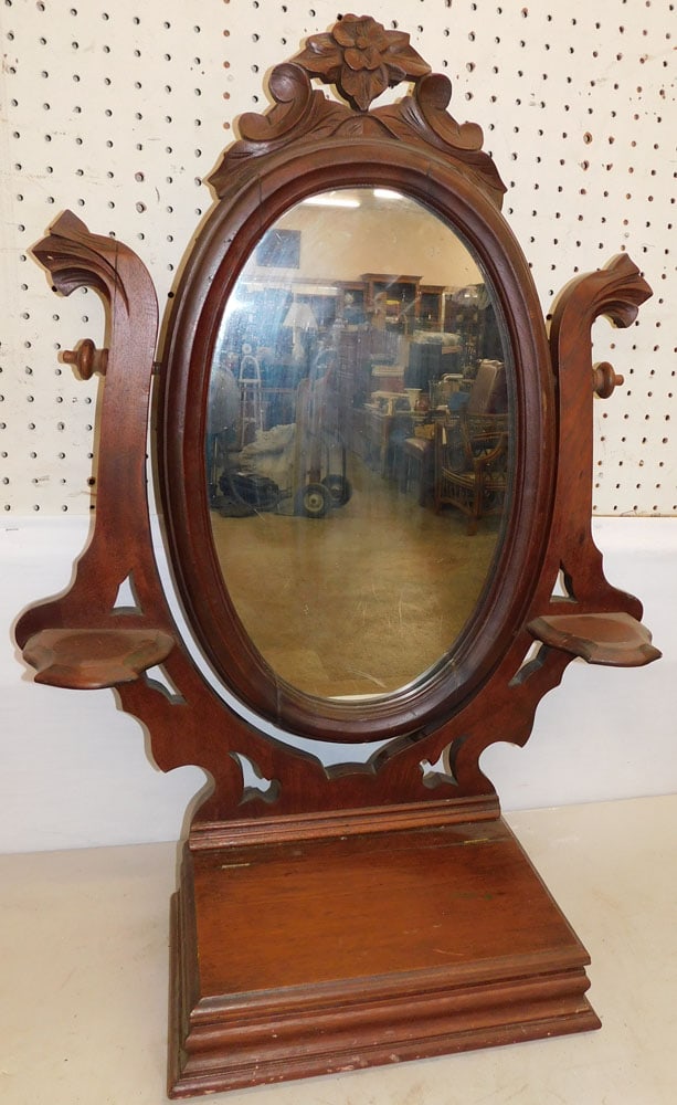 Antique Walnut Carved Dressing Mirror (1 of 3)