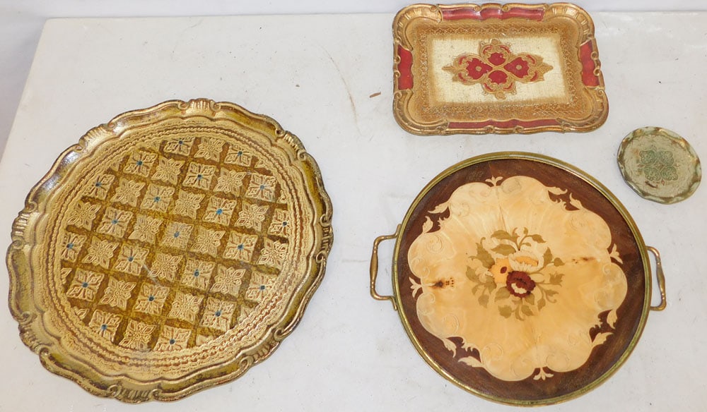 Lot Four Painted Wood Italian Trays (1 of 7)
