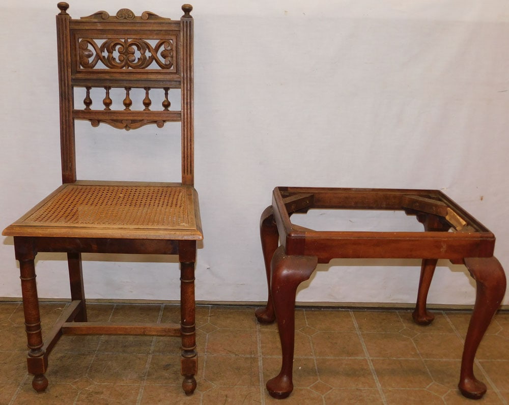 Cherry Bench Frame & Walnut Cane Bottom Side Chair (1 of 4)