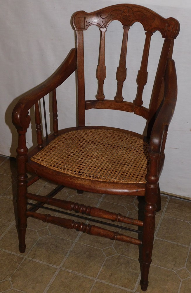 Antique Walnut Arm Chair with Cane Seat (1 of 4)