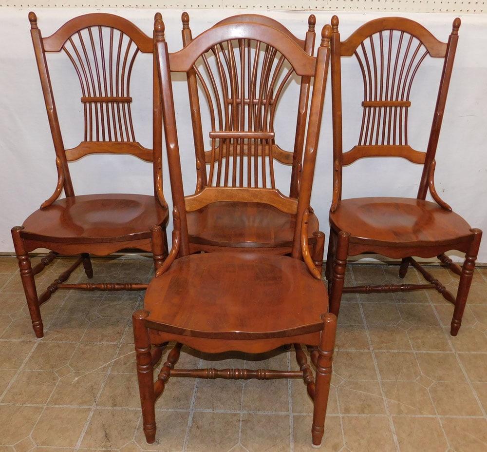 Set of 4 Cherry Dining Chairs: Set of 4 Cherry Dining Chairs . 42 1/2" H ALL DESCRIPTIONS AND ANY CONDITION STATEMENT GIVEN BY LANGSTON AUCTION GALLERY ARE STRICTLY OPINIONS AND LANGSTON'S SHALL HAVE NO RESPONSIBILITY FOR ERRORS OR