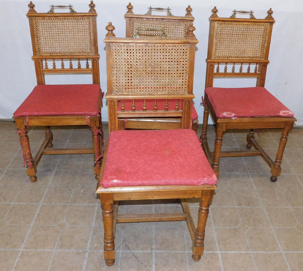 Set of 4 Antique Oak Cane Seat & Back Dining Chairs (1 of 7)