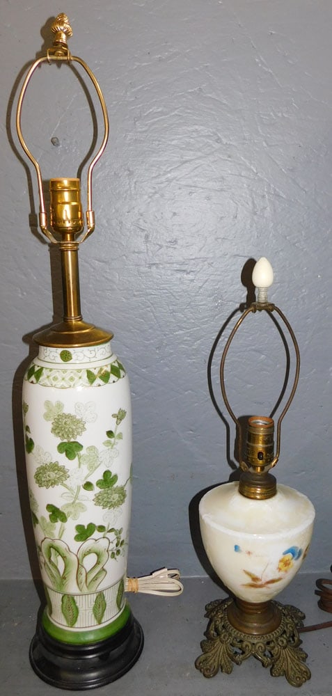 Painted Glass Lamp & Oriental Porcelain Lamp (1 of 3)