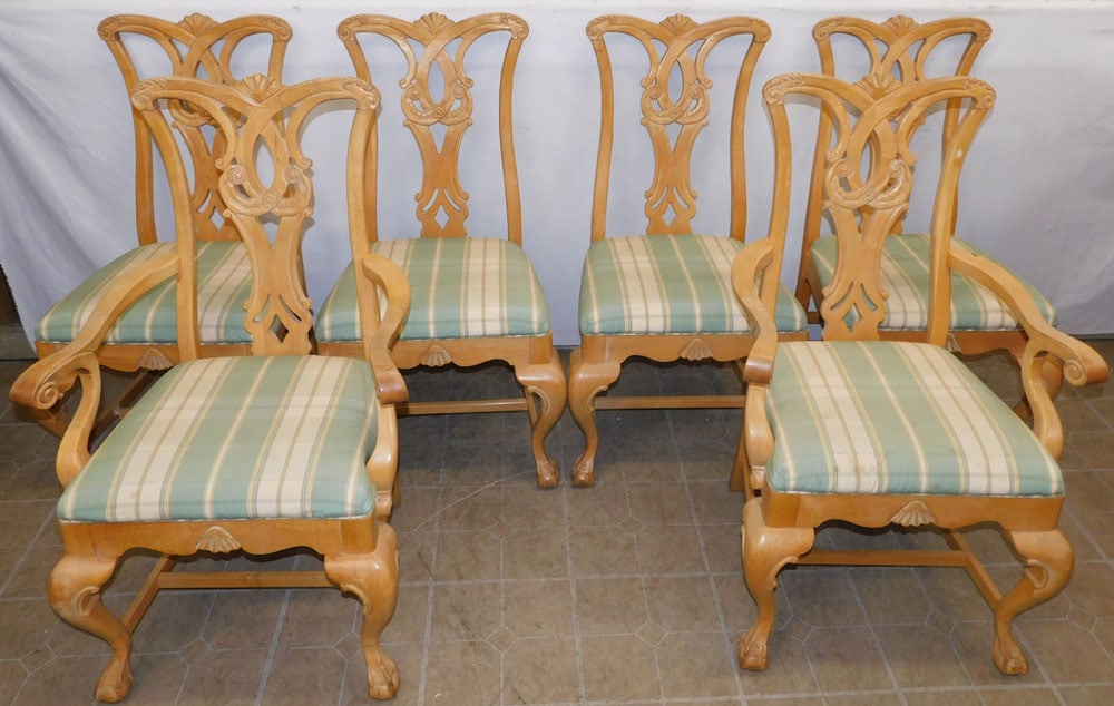 Set of 6 Carved Maple Chippendale Style Dining Chairs (1 of 5)