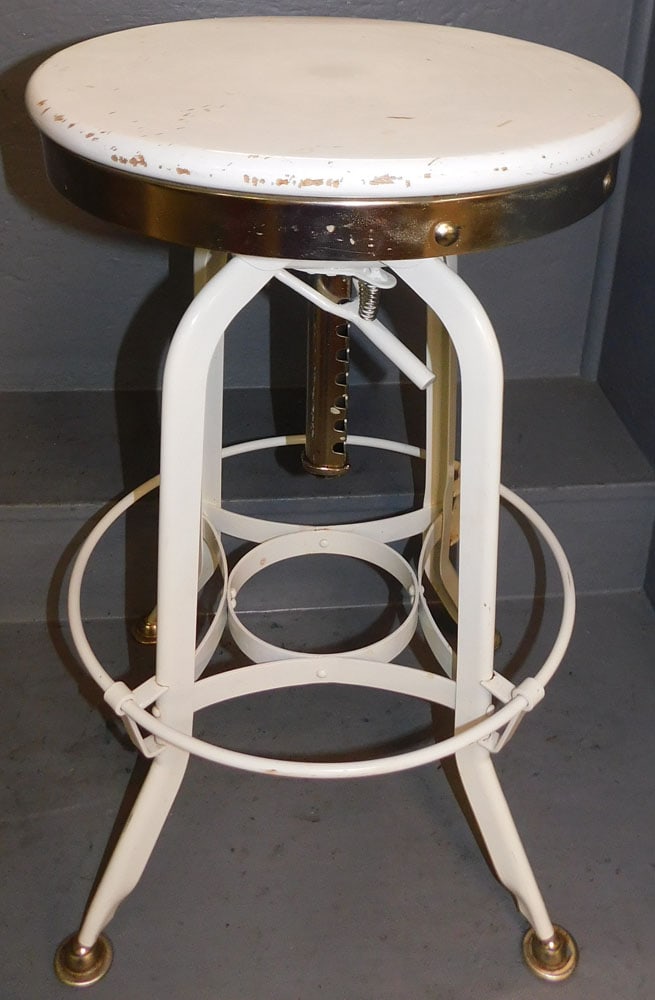 Painted Metal & Wood Adjustable Stool (1 of 3)