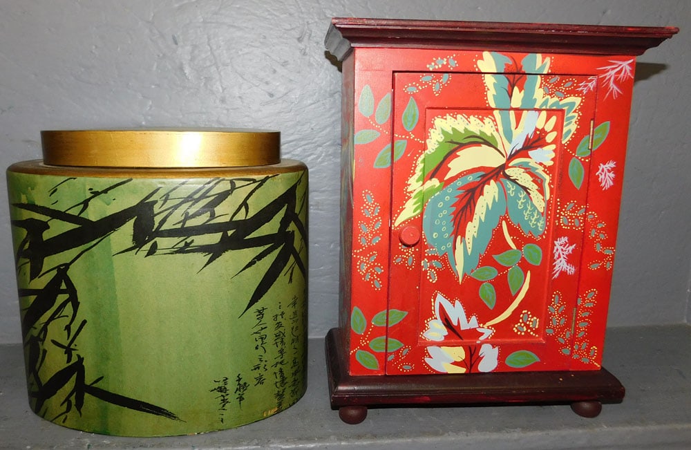 Paint Decorated Table Top Cabinet & Covered Box (1 of 6)