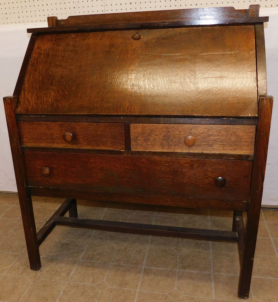 Mission Style Oak Slant Front Desk (1 of 7)
