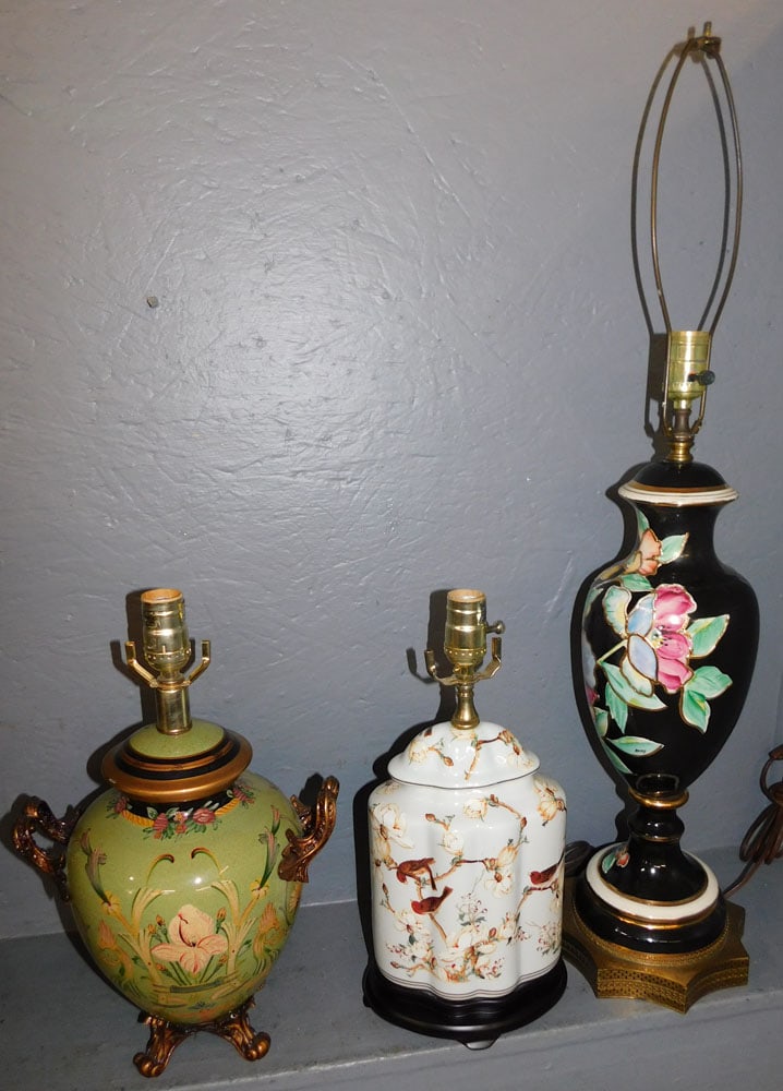 3 Paint Decorated Porcelain Lamps (1 of 4)