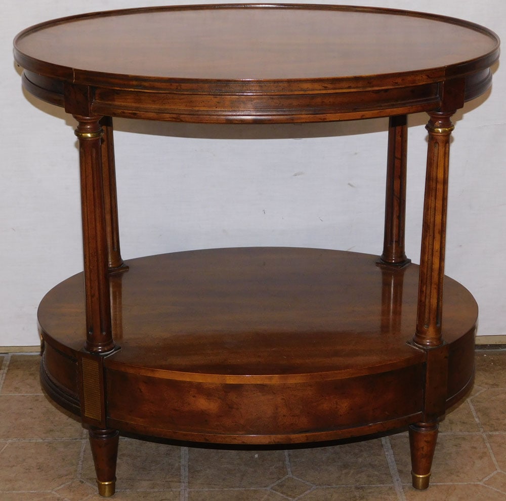 Walnut Oval 2 Tier End Table with Drawer & Slide (1 of 5)