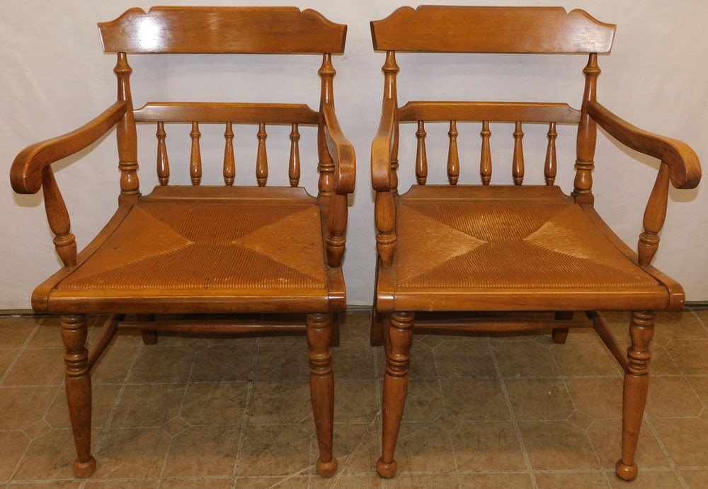Pair of Walnut Rush Bottom Arm Chairs (1 of 3)