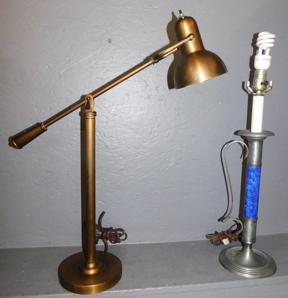 Brass Lamp & Pewter/Porcelain Lamp: Brass Lamp & Pewter/Porcelain Lamp. Up to: 26" H ALL DESCRIPTIONS AND ANY CONDITION STATEMENT GIVEN BY LANGSTON AUCTION GALLERY ARE STRICTLY OPINIONS AND LANGSTON'S SHALL HAVE NO RESPONSIBILITY FOR ER