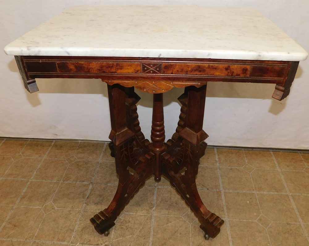 Walnut Victorian Marble Top Lamp Table (1 of 3)