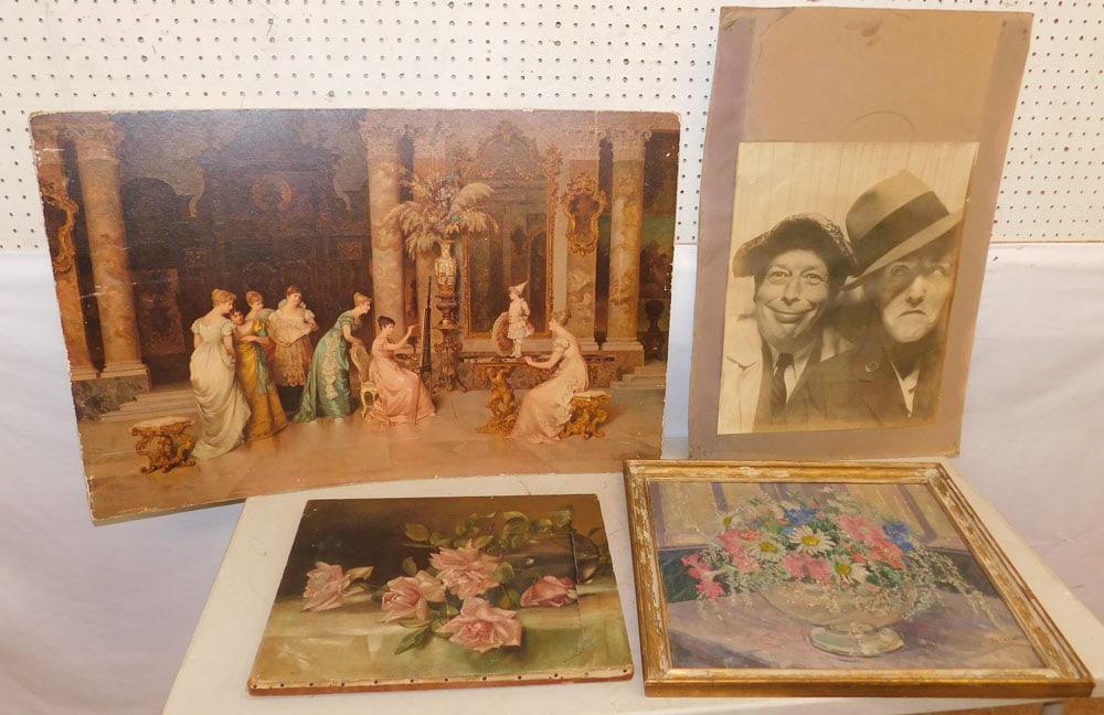 2 Unframed Prints, Oil on Board Signed, & Oil on Canvas, (As Is) (1 of 5)