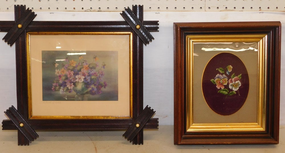 Walnut Victorian Cross Stick Framed Print & Framed Needlework (1 of 4)