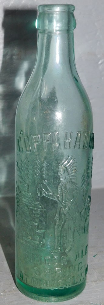 Vintage Glass Bottle, Waverly, VA (Coppahaunk Ginger Ale): Vintage Glass Bottle, Waverly, VA (Coppahaunk Ginger Ale) . 8 1/2" H ALL DESCRIPTIONS AND ANY CONDITION STATEMENT GIVEN BY LANGSTON AUCTION GALLERY ARE STRICTLY OPINIONS AND LANGSTON'S SHALL HAVE NO R
