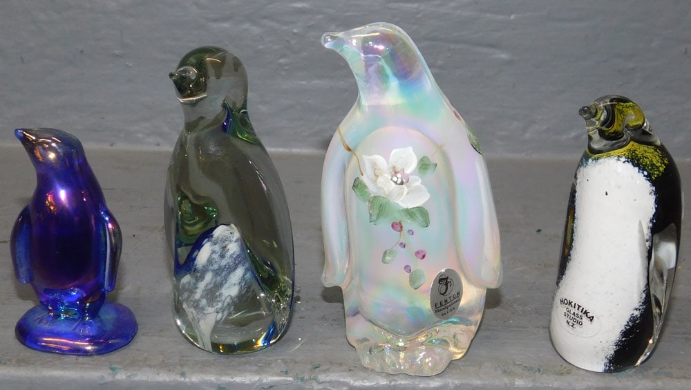 Lot of Art Glass Penguin Paperweights, (1 Signed Fenton) (1 of 4)