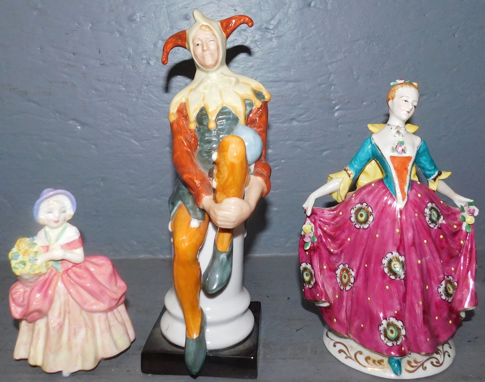 3 Porcelain Figurines, (1 Royal Doulton): 3 Porcelain Figurines, (1 Royal Doulton) . Up to: 9 3/4" H ALL DESCRIPTIONS AND ANY CONDITION STATEMENT GIVEN BY LANGSTON AUCTION GALLERY ARE STRICTLY OPINIONS AND LANGSTON'S SHALL HAVE NO RESPONSIBIL
