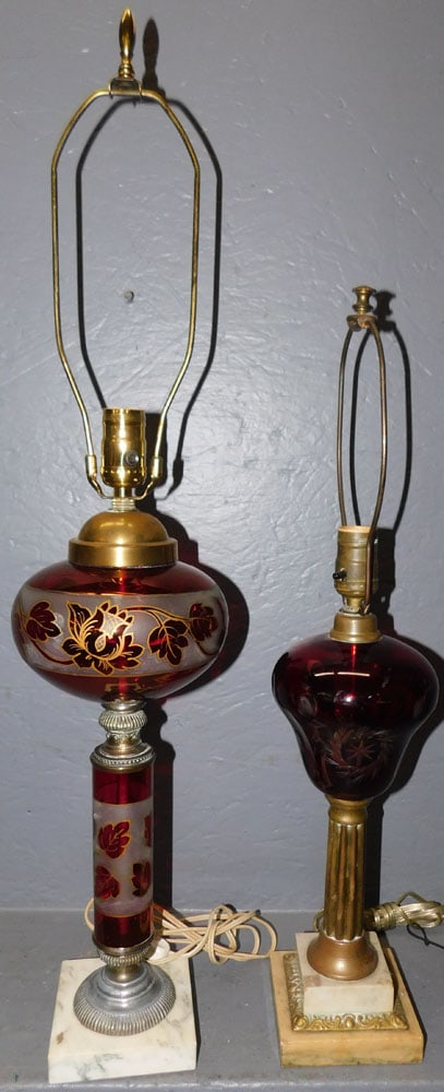 Ruby Cut To Clear Marble Base Lamp & Ruby Marble Base Lamp (1 of 3)