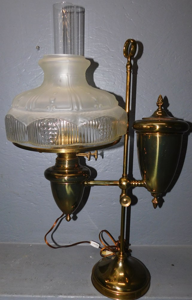 Antique Brass Student Lamp With Satin Glass Shade (1 of 4)