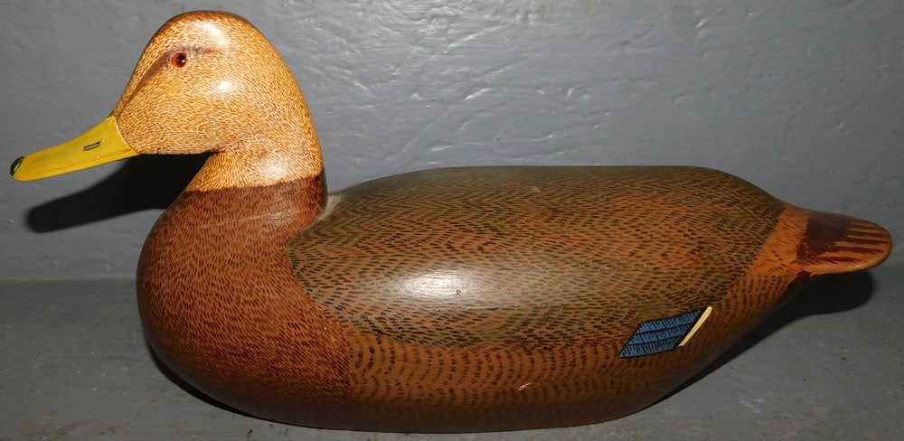 Painted Wood Carved Duck Decoy (Signed LLD 1974) (1 of 3)