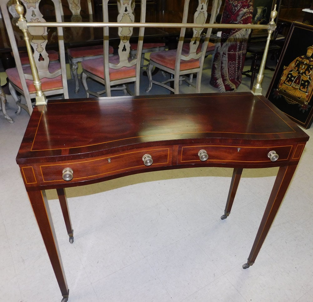 Mahogany Inlay Two Drawer Server With Brass Gallery (1 of 9)
