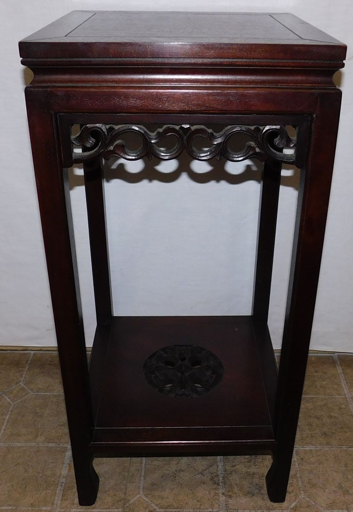Mahogany 2 Tier Carved Open Work Stand (1 of 3)