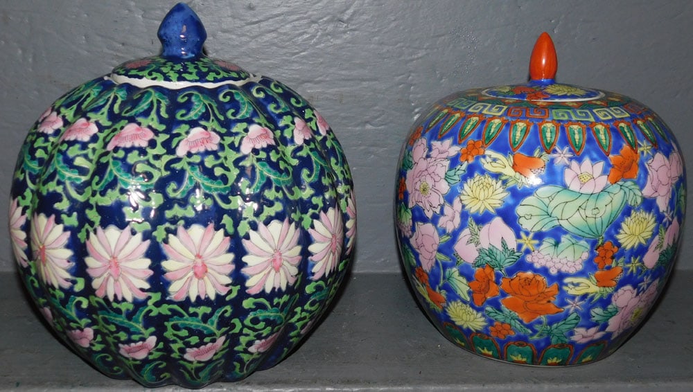 2 Paint Decorated Oriental Melon Jars (1 of 5)