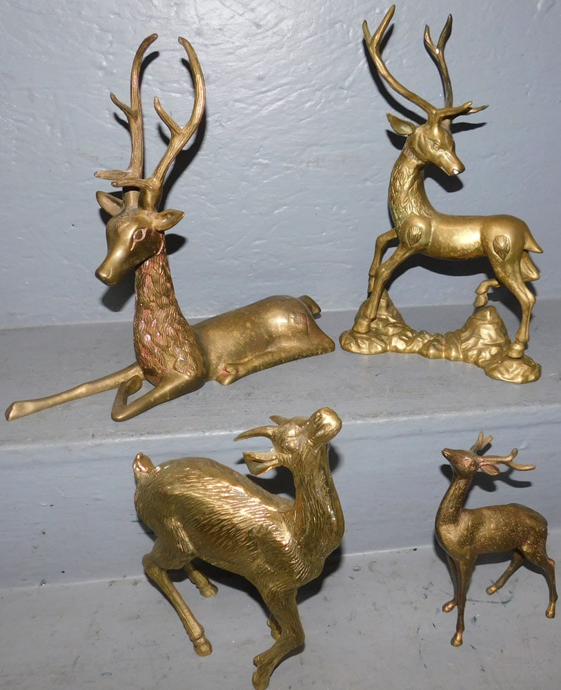 Lot Four Cast Brass Deer Figures (1 of 3)