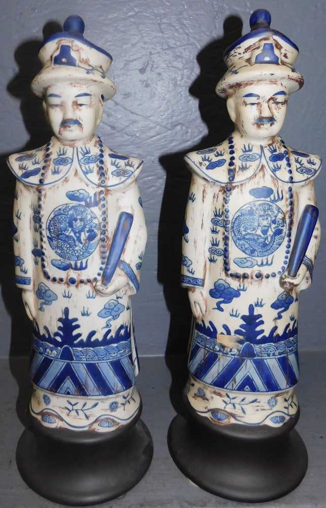 Pair Oriental Blue & White Porcelain Nobleman Figures (1 of 2)