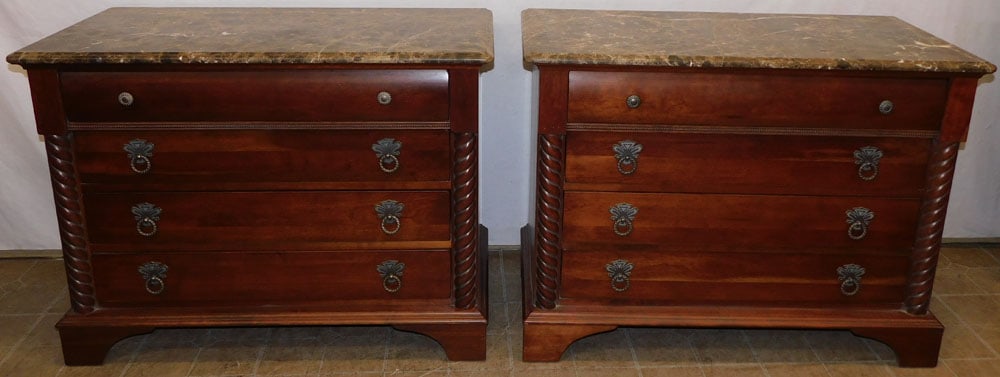 Pair Cherry Four Drawer Bed Side Chests With Marble Tops By Pennsylvania House (1 of 8)