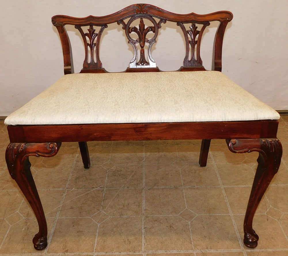 Carved Mahogany Vanity Bench (1 of 4)