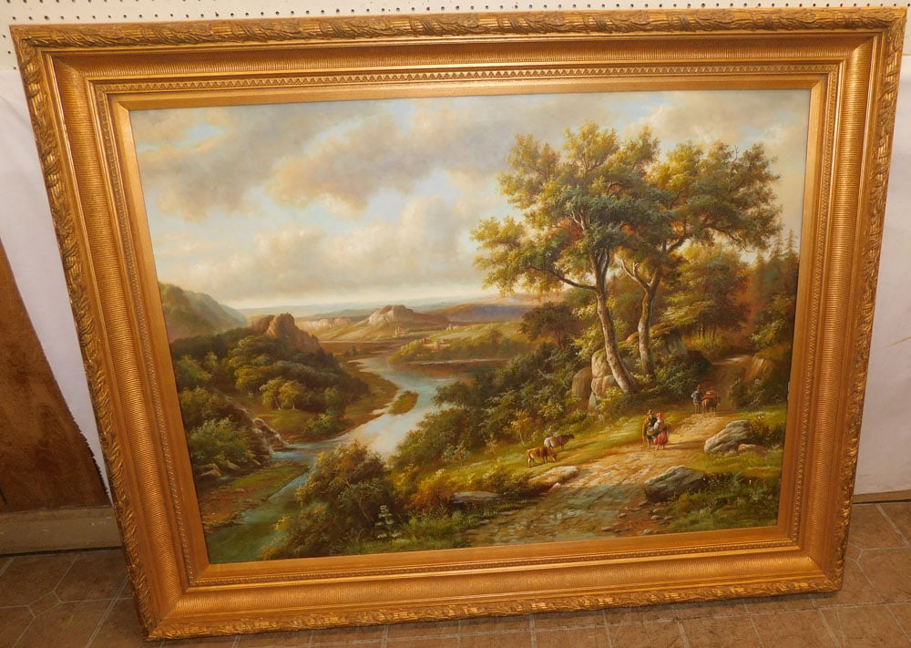 Large Oil on Canvas Landscape of a Castle Scene (1 of 6)