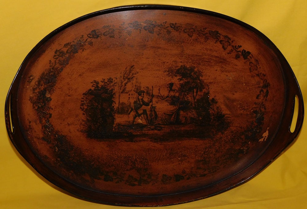 Painted Tole Gallery Tray: Painted Tole Gallery Tray. 19 1/4" X 14 1/4" ALL DESCRIPTIONS AND ANY CONDITION STATEMENT GIVEN BY LANGSTON AUCTION GALLERY ARE STRICTLY OPINIONS AND LANGSTON'S SHALL HAVE NO RESPONSIBILITY FOR ERRORS